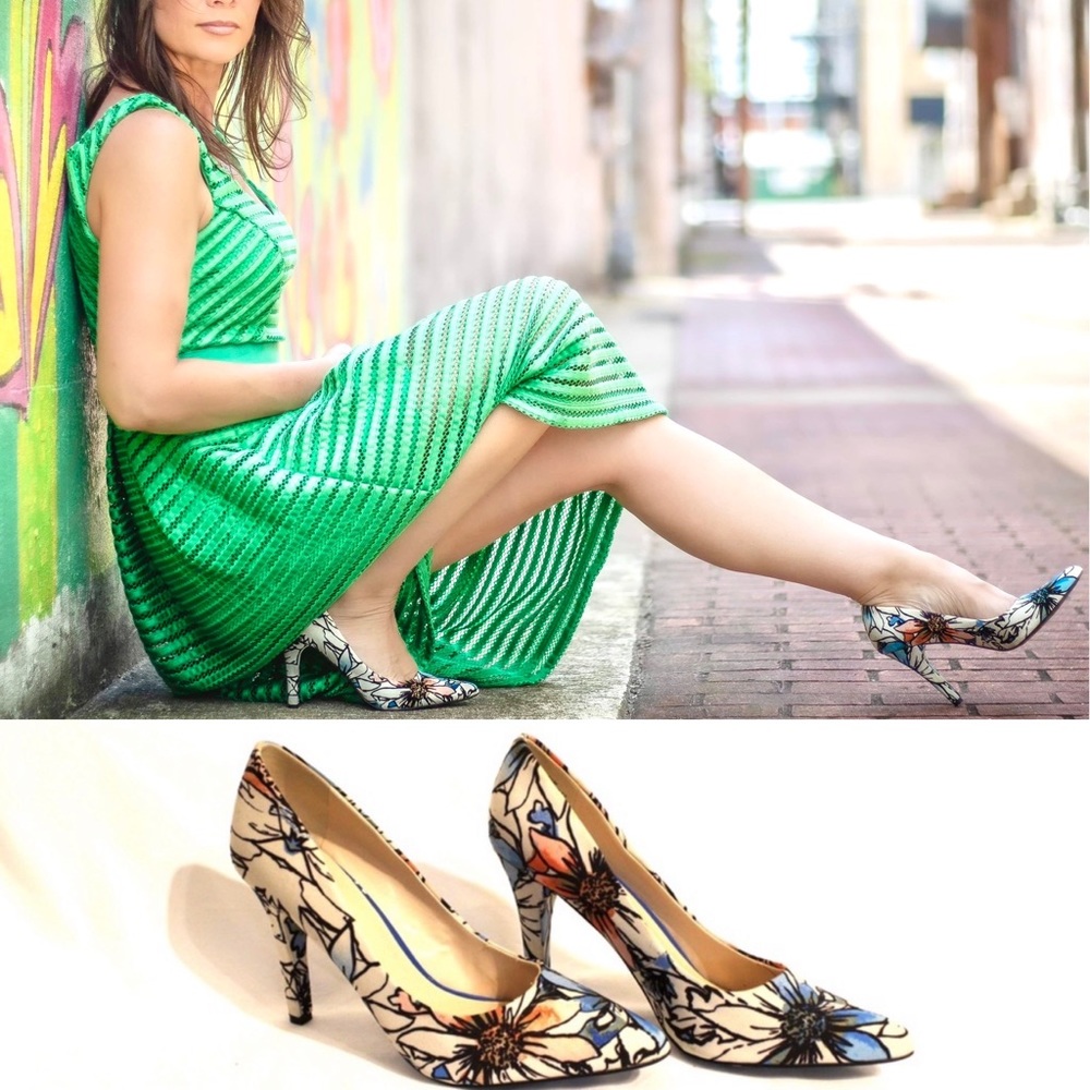 Nine West Vintage Retro Heels Floral 7.5